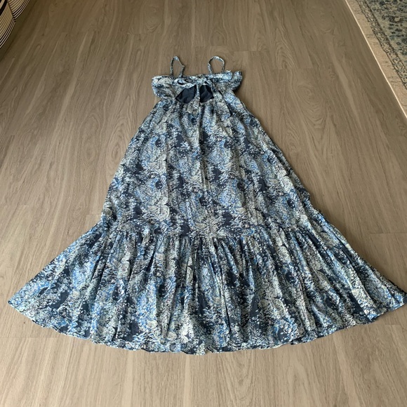 NEW Joie Elissabet Tiered Tie-Back Printed Maxi Dress Blue Size S Pockets - Picture 5 of 14